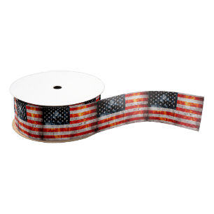 Weathered Vintage American Flag Grosgrain Ribbon
