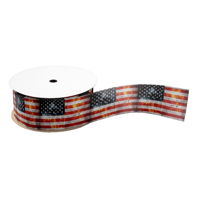 Weathered Vintage American Flag Grosgrain Ribbon (Spool)