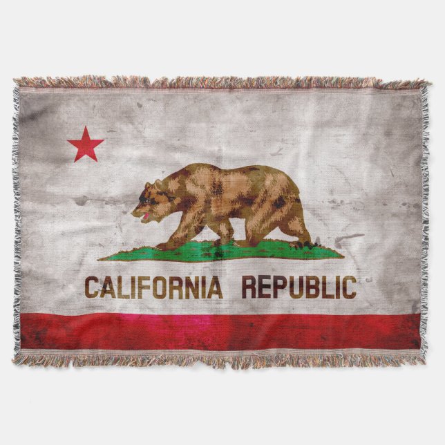 Weathered Vintage California State Flag Throw Blanket (Front)