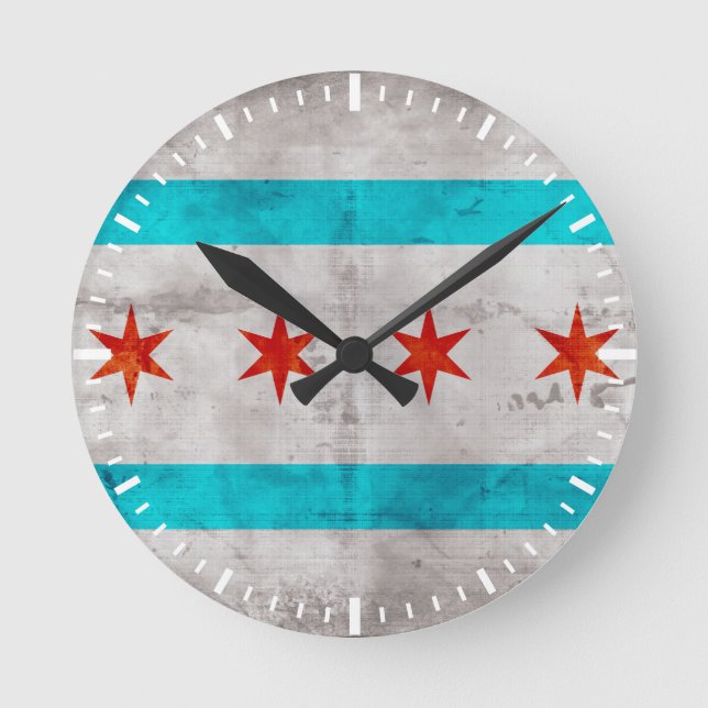 Weathered Vintage Chicago State Flag Round Clock (Front)