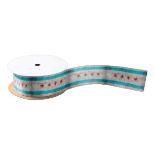 Weathered Vintage Chicago State Flag Satin Ribbon