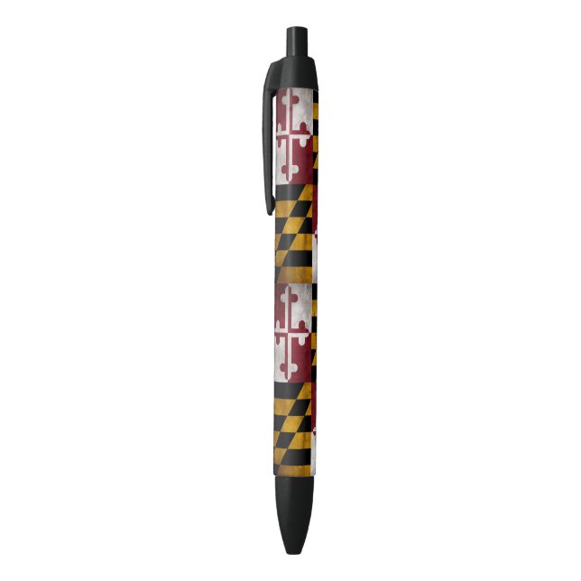 Weathered Vintage Maryland State Flag Black Ink Pen (Top (Vertical))