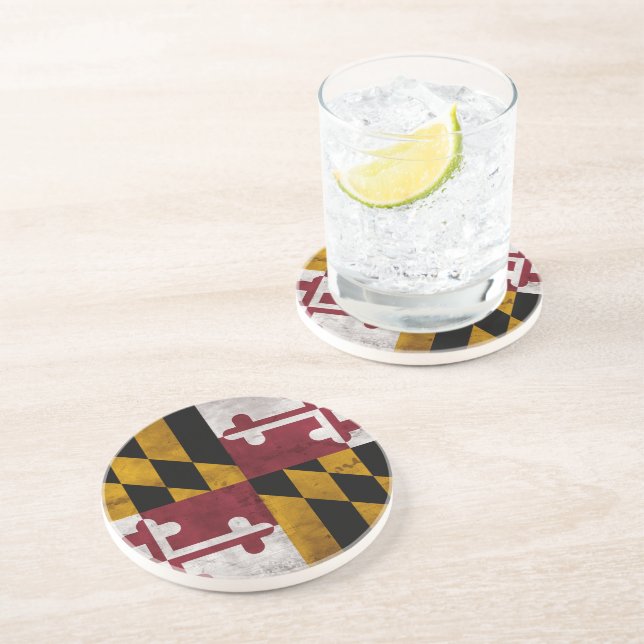 Weathered Vintage Maryland State Flag Coaster (Side)
