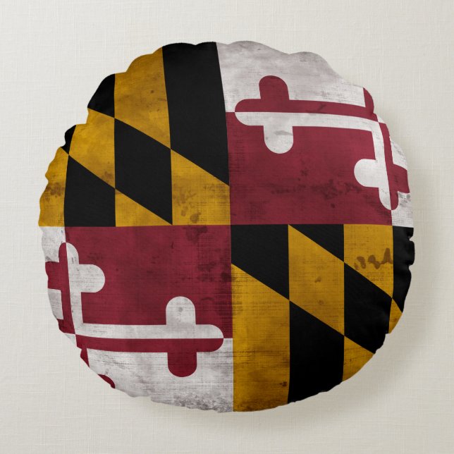 Weathered Vintage Maryland State Flag Round Cushion (Front)
