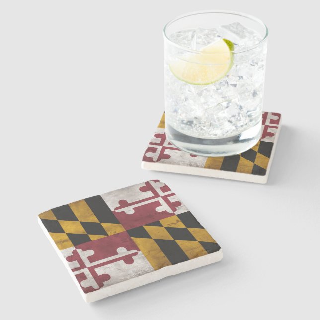 Weathered Vintage Maryland State Flag Stone Coaster (Side)