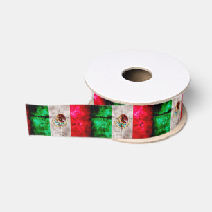 Weathered Vintage Mexico Flag Grosgrain Ribbon