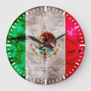 Weathered Vintage Mexico Flag Large Clock