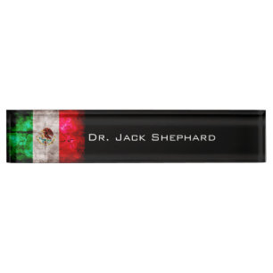 Weathered Vintage Mexico Flag Nameplate