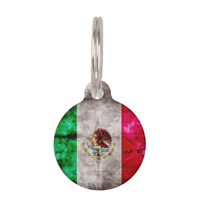 Weathered Vintage Mexico Flag Pet Tag (Back)
