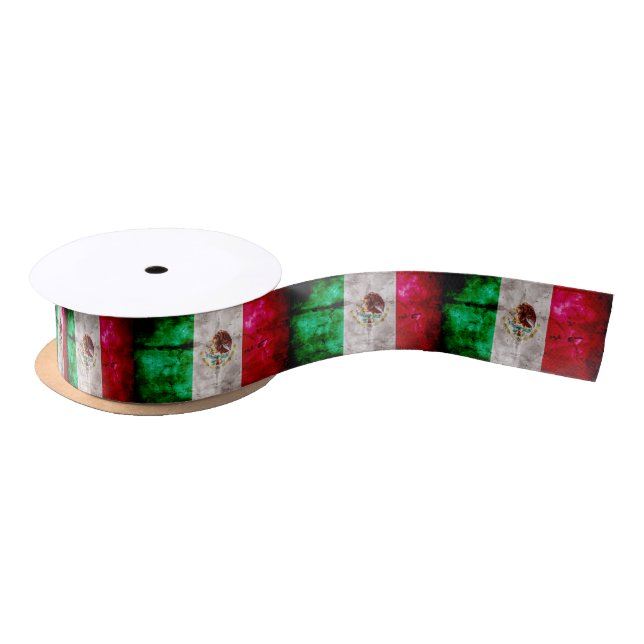 Weathered Vintage Mexico Flag Satin Ribbon (Spool)