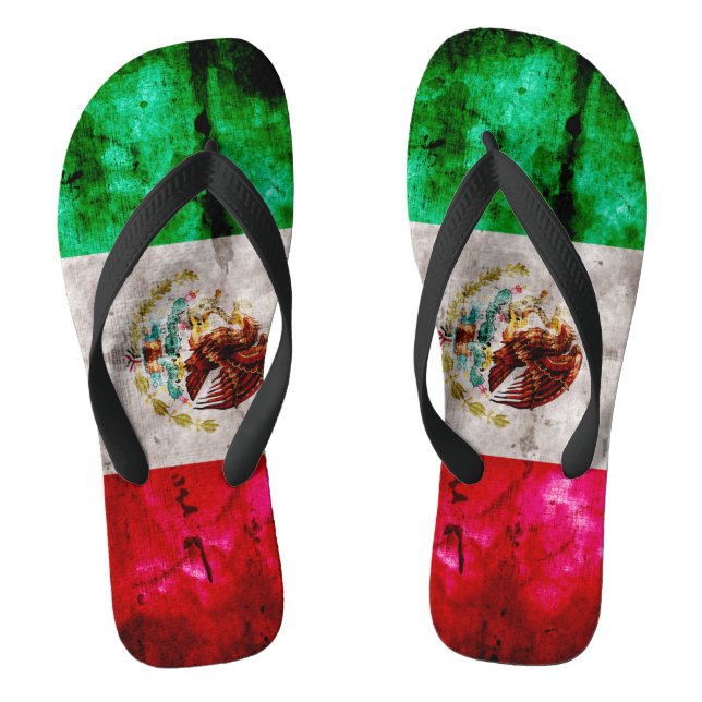 Weathered Vintage Mexico Flag Thongs (Footbed)