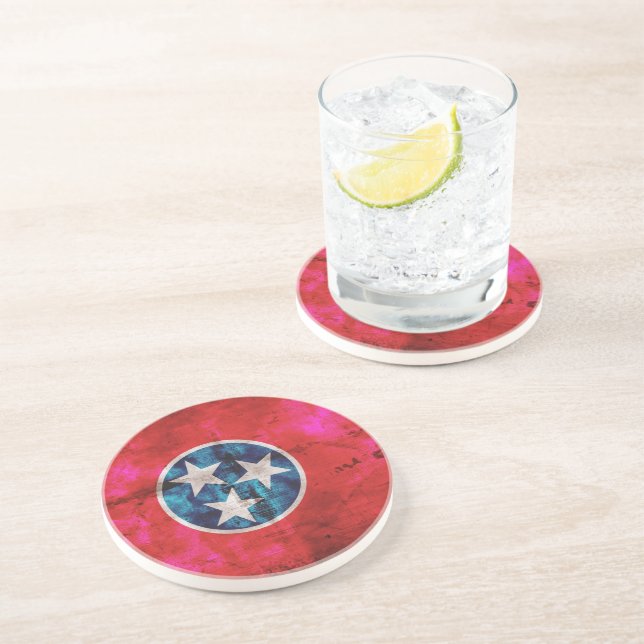 Weathered Vintage Tennessee State Flag Coaster (Side)