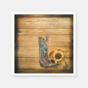Weathered Western Country sunflower cowboy boot Napkin
