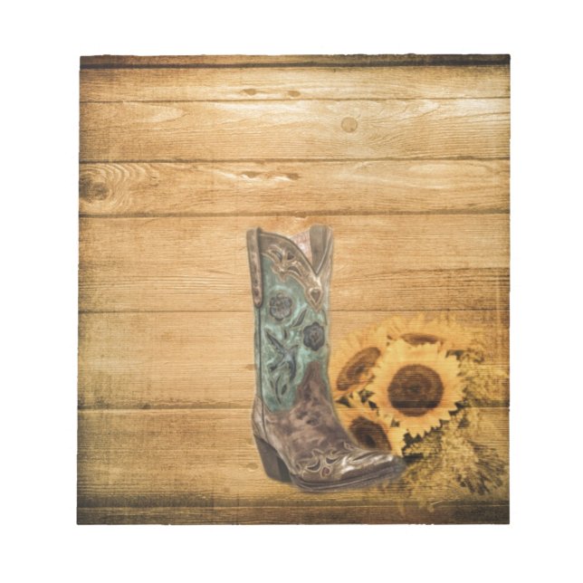 Weathered Western Country sunflower cowboy boot Notepad (Front)