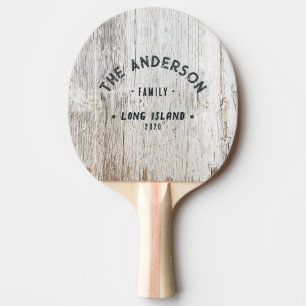 Weathered White Washed Vintage Seaside Family Name Ping Pong Paddle
