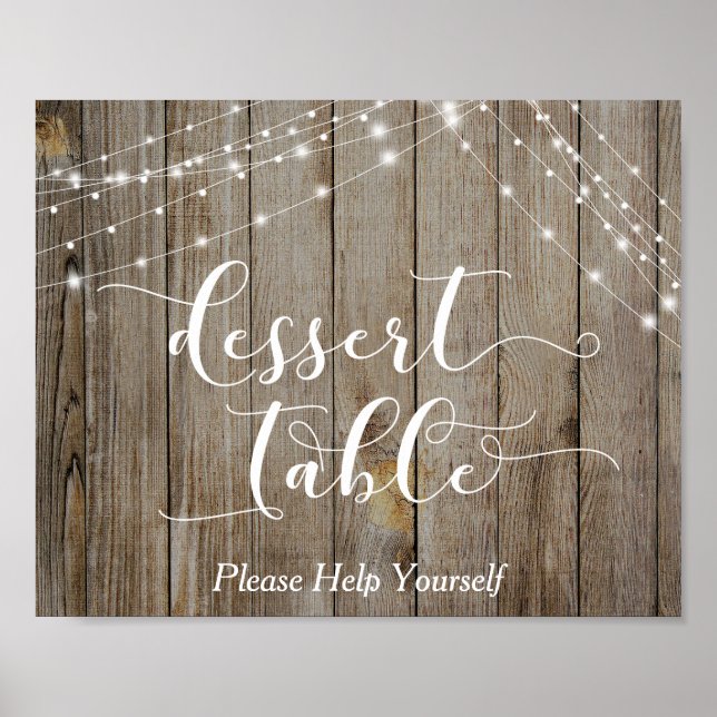 Weathered Wood and Lights Dessert Table Sign (Front)