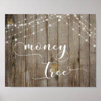Weathered Wood and Lights Wedding Money Tree Sign