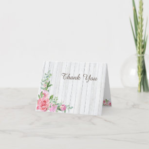 Weathered Wood and Pink Roses Thank You Card