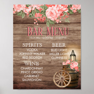 Weathered Wood Barrel - Coral - Bar Menu Poster