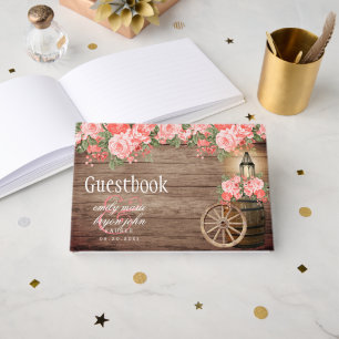 Weathered Wood Barrel - Coral Flower Guest Book