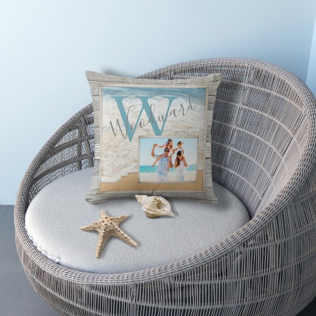 Weathered Wood Beach Scene Monogram Cushion (Creator Uploaded)