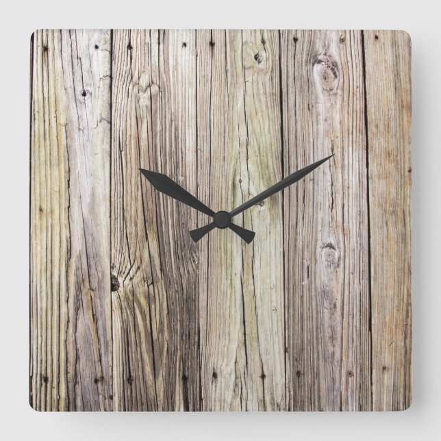Weathered Wood Dock Boards with Rustic Appeal Square Wall Clock (Front)