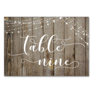 Weathered Wood & Light Strings Table Nine Card