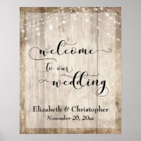 Weathered Wood & Lights Wedding Welcome Sign