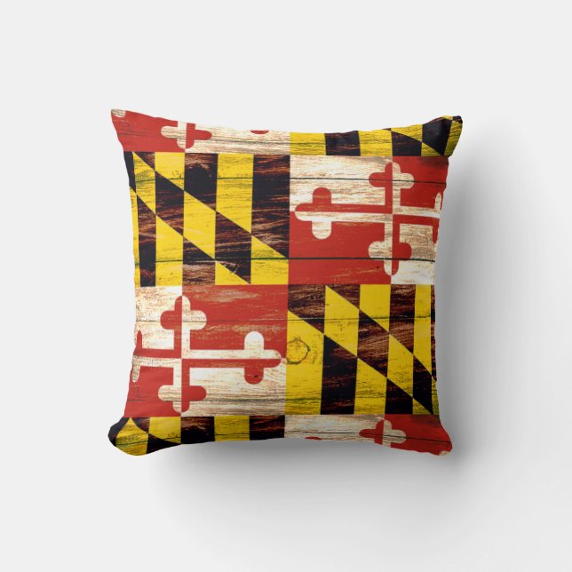 Weathered wood Maryland flag square pillow (Front)