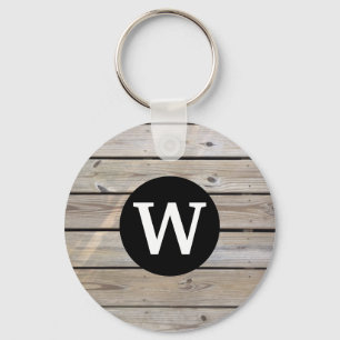 Weathered Wood Monogram Key Ring