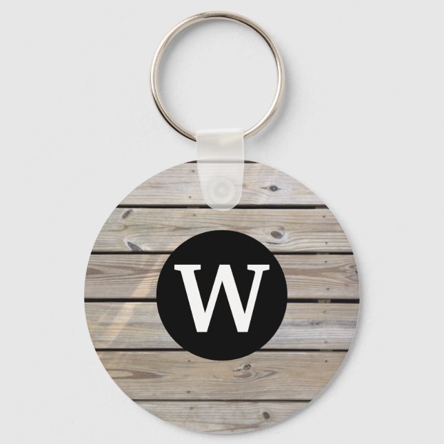 Weathered Wood Monogram Key Ring (Front)