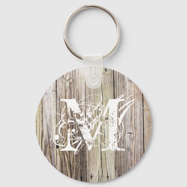Weathered Wood Monogrammed Key Ring (Front)