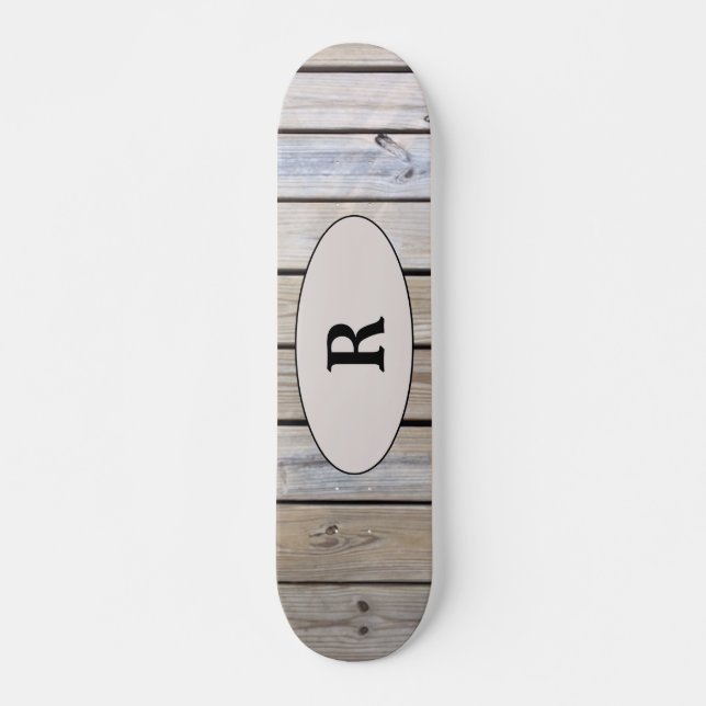 Weathered Wood Monogrammed Skateboard (Front)