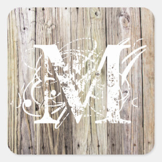 Weathered Wood Monogrammed Sticker