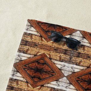 Weathered Wood Planks Diamond Pattern Mixed Media Beach Towel