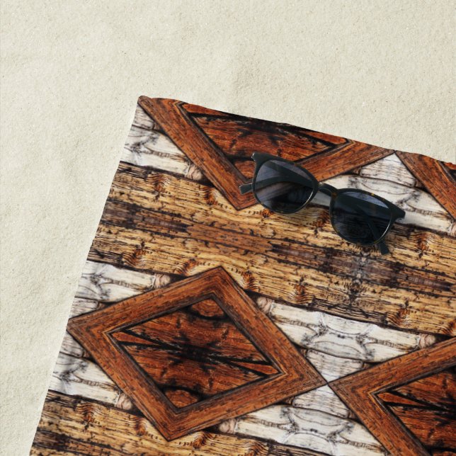 Weathered Wood Planks Diamond Pattern Mixed Media Beach Towel (In Situ)