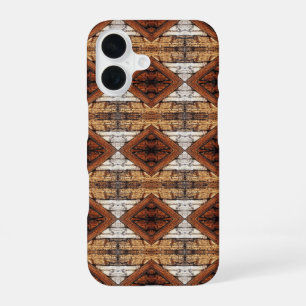 Weathered Wood Planks Diamond Pattern Mixed Media iPhone 16 Case