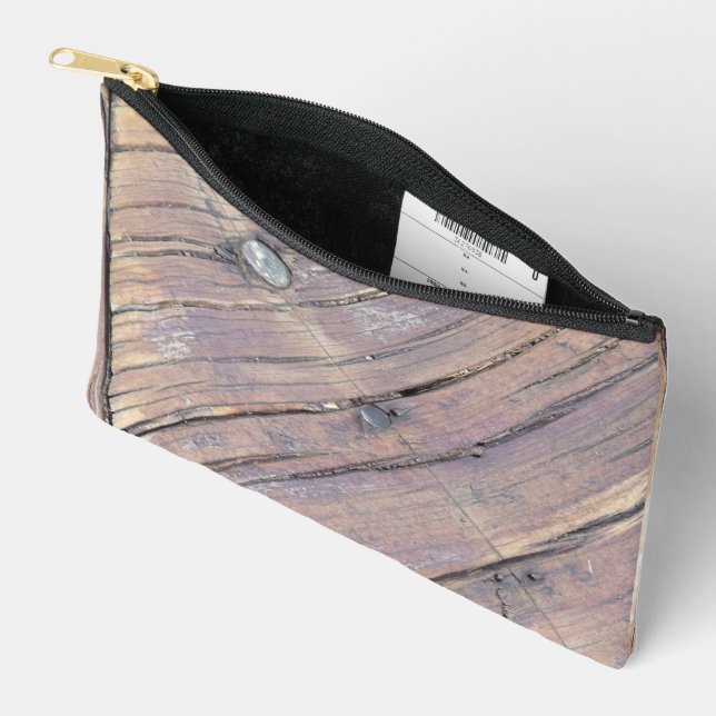 Weathered Wood Rough Textured Deck Accessory Pouch (Open)