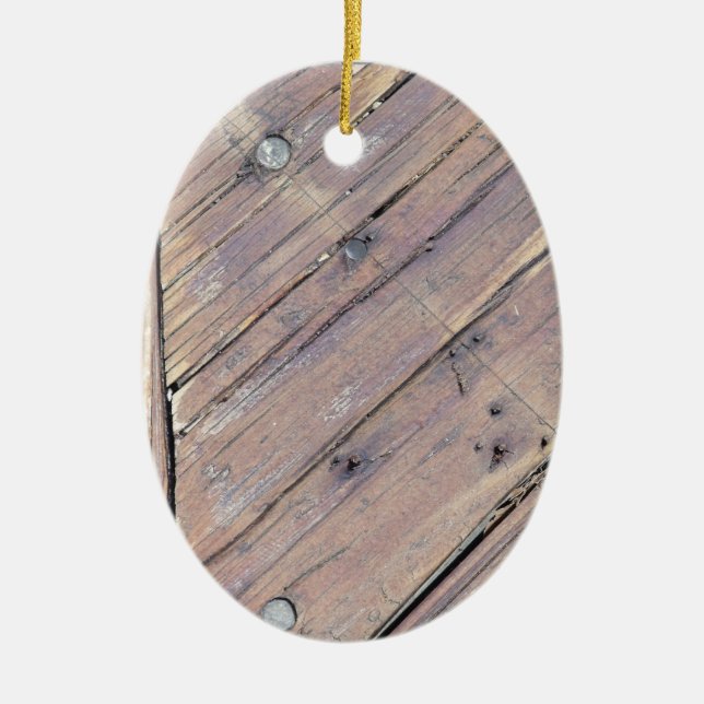 Weathered Wood Rough Textured Deck Ceramic Ornament (Front)