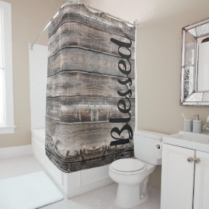 weathered WOODEN PLANKS script blessed Shower Curtain