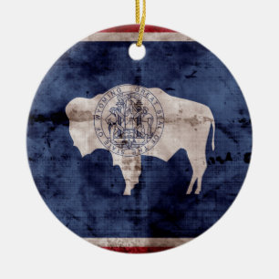 Weathered Wyoming Flag Ceramic Ornament