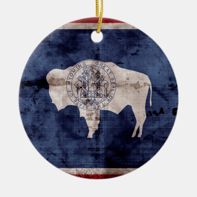 Weathered Wyoming Flag Ceramic Ornament (Front)