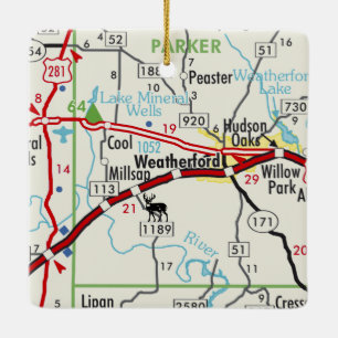 Weatherford TX Road Map Ceramic Ornament