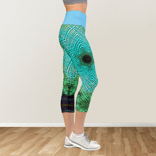 Weave Mandala Blue and Green Capri Leggings