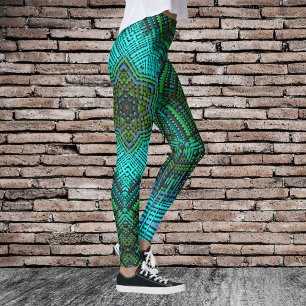 Weave Mandala Blue and Green Leggings