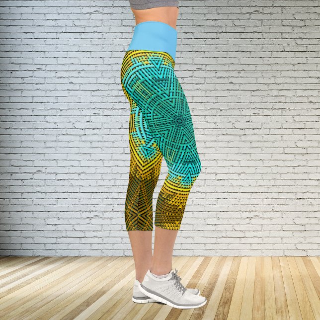 Weave Mandala Blue and Yellow Capri Leggings (Creator Uploaded)