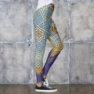 Weave Mandala Blue and Yellow Leggings