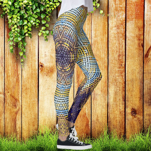 Weave Mandala Blue and Yellow Leggings