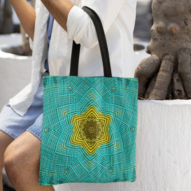 Weave Mandala Blue and Yellow Tote Bag (Creator Uploaded)