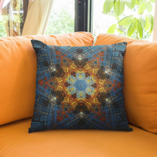 Weave Mandala Blue Yellow and Red Cushion